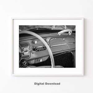 Digital Download - Classic Volkswagen Beetle Dashboard Print – Retro Car Photography in Black and White