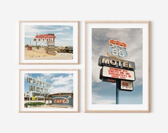 Route 66 Wall Art Set of 3: Vintage Motel Photography, Retro Americana Decor, Road Trip Gallery Wall (Digital Download)
