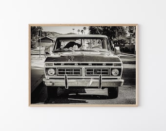 Vintage Ford Truck Wall Art, Black and White Pickup Truck Photography, Rustic Farmhouse Decor, Classic Americana Print (Digital Download)