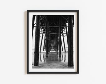 Oceanside Pier Wall Art: California Coastal Photography, Black and White, Beach House Decor, Southern California Art (Digital Download)