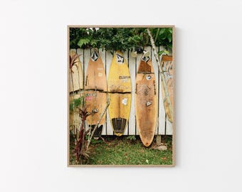 Vintage Surfboard Wall Art: Hawaii Surf Photography, Tropical Beach Decor, Coastal Island Print, Fine Art Photography (Digital Download)