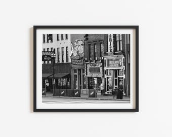 Nashville Broadway Wall Art: Tennessee Photography, Black and White, Honky Tonk Decor, Music City Street Art (Digital Download)