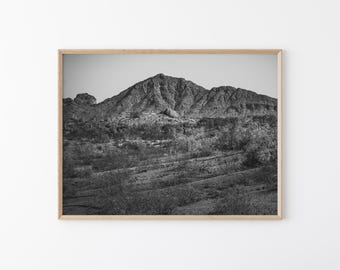 Camelback Mountain Wall Art: Arizona Black and White Photography, Phoenix Desert Landscape Print, Southwest Nature Decor (Digital Download)