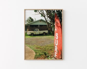 Vintage Surf Sign Wall Art: Hawaii Coastal Photography, Classic Truck Print, Tropical Island Decor, Fine Art Print (Digital Download)