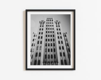 Art Deco Building Wall Art: Downtown Phoenix Photography, Black and White, Arizona Office Decor, Modern City Art (Digital Download)