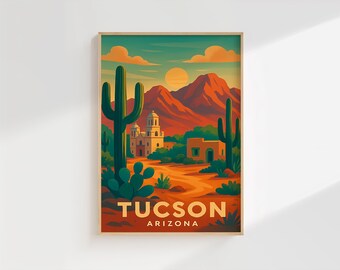 Tucson Arizona Poster: Retro Wüste Landschaft Kunst (Digitaler Download)