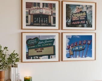 Vintage Neon Wall Art Set of 4: Tucson Arizona Sign Photography, Retro Americana Decor, Southwest Desert Art (Digital Download)