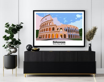 7 Weltwunder, Kolosseum Poster, Rom, Italien, Reise Wandkunst, Einweihungsgeschenk, berühmte Sehenswürdigkeiten, Wanderlust Kunst, Reisegeschenk