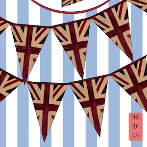 Union Jack Flag Pennant Bunting, King Charles Coronation Decor, Union Jack Banner,Union Jack Art, Coronation Party, Coronation Printable Art