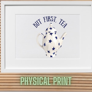 Emma Bridgewater Inspired Art, Tea Lover Art, Emma Bridgewater Inspired Teapot Art, But First Tea, Cottagecore Art, Tea Party Wall Decor Art