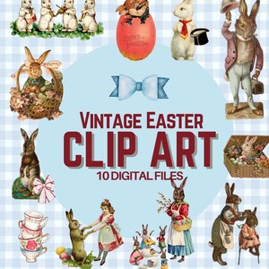 Vintage Easter Bunny Clip Art - Digital Download, Easter Ephemera, Junk Journals, Scrapbooking, Collage, Decoupage, Clipart Sheet, PNG Files