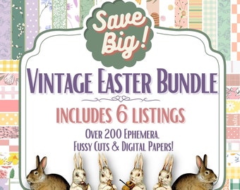Vintage Easter Ephemera ULTIMATE BUNDLE, Easter Fussy Cuts, Easter Clip Art, Easter & Spring Digital Paper! Easter Bundle Savings! OVER 200!