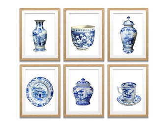 Chinoiserie Wall Art, Blue & White Porcelain China, Blue and White Art, Mothers Day Art, Ginger Jars Art, Southern Decor Art, Watercolor Art