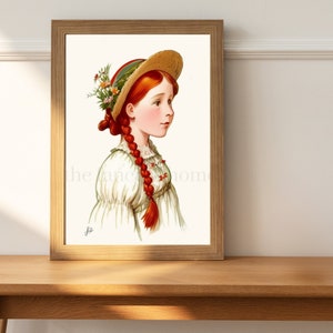 Anne of Green Gables Art, Anne Shirley Illustration Art, Anne of Green Gables Portrait Art, Cottagecore Art, Kindred Spirits, Anne Shirley