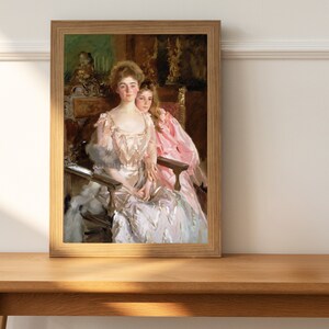 Mrs. Fiske and Her Daughter Rachel, John Singer Sargent Art, Enhanced Fine Art, Digital Download, Edwardian Wall Art, Cottagecore Wall Art
