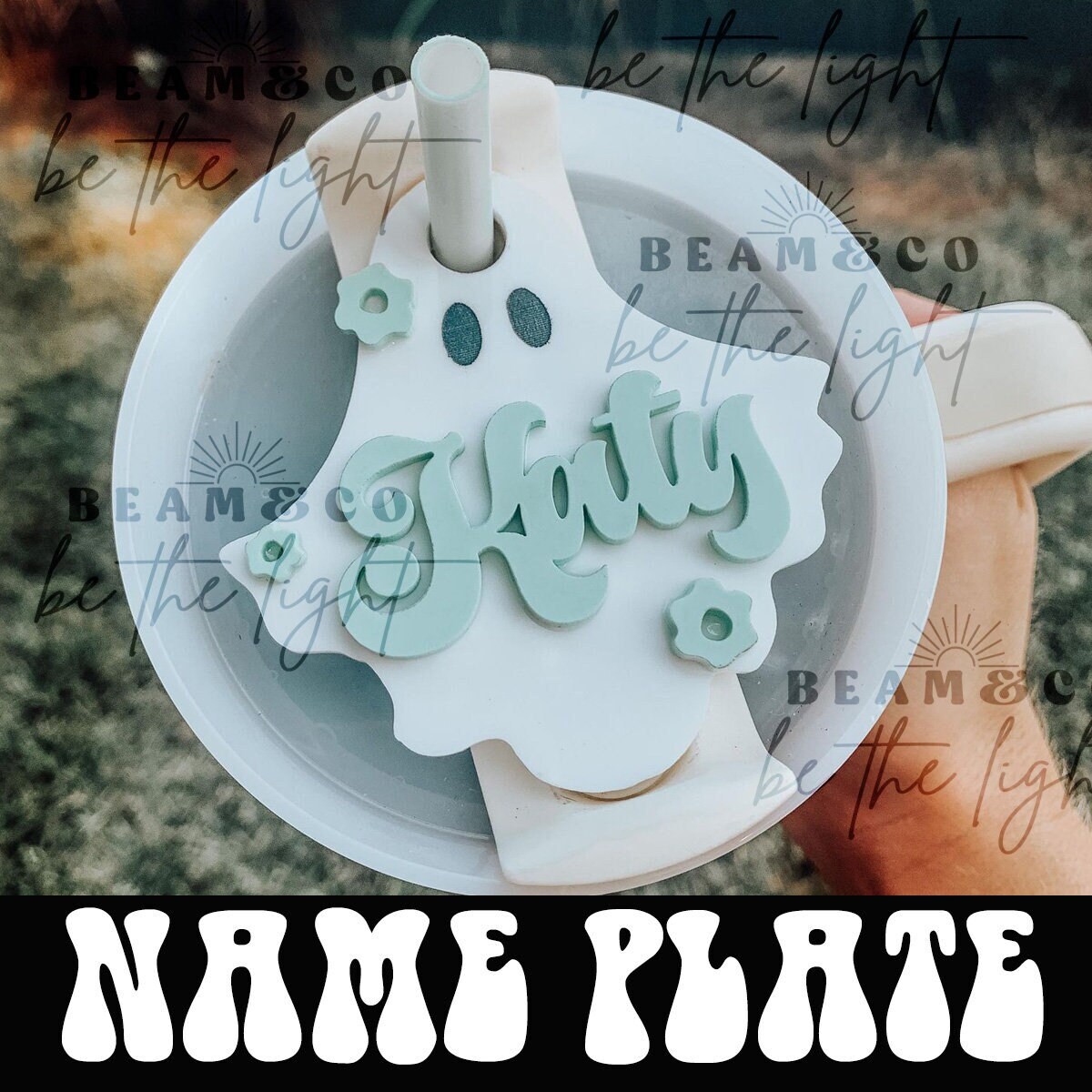 40 Oz Tumbler Cup Name Plate, Halloween Cup Tags, Ghost Tumbler