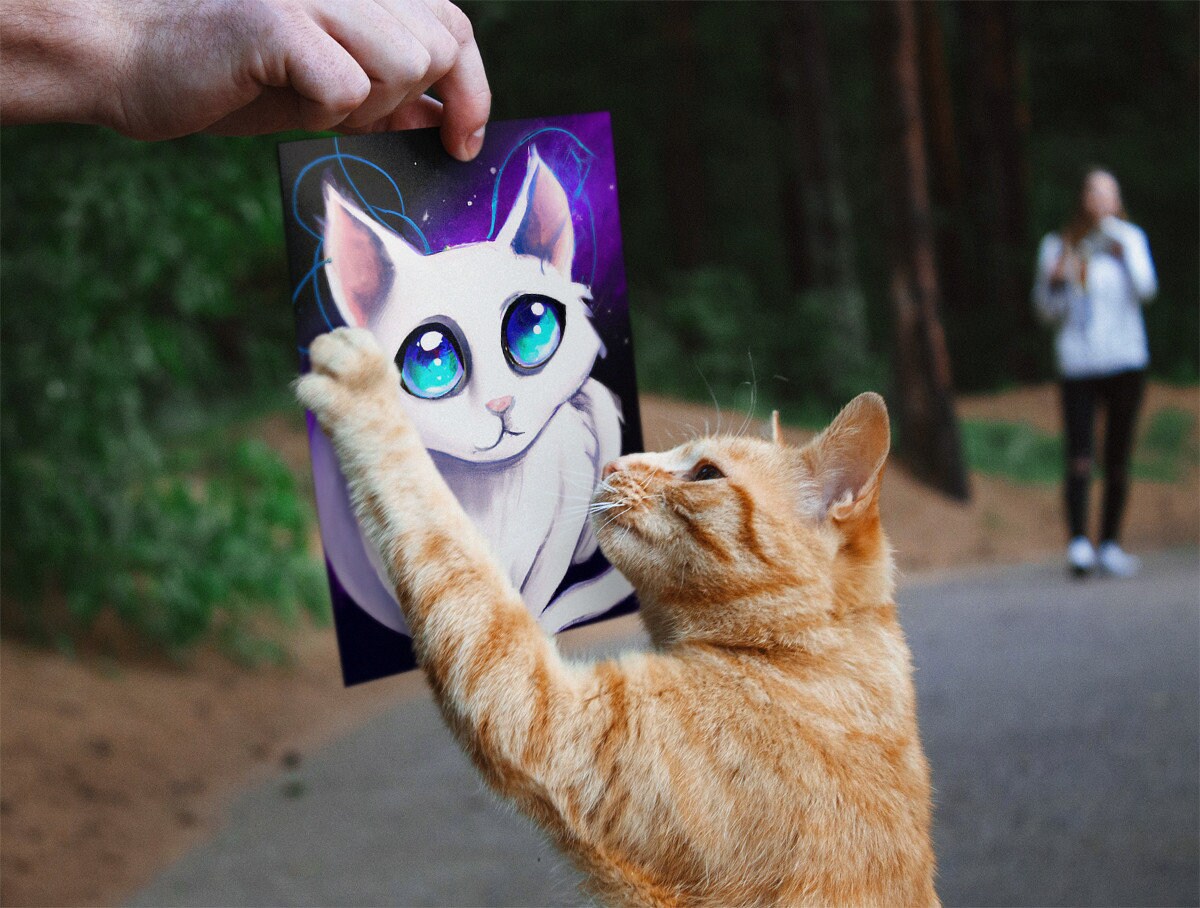 Space Cat 5 Digital Art Print, AI Generated, Wall Art, AI Art, Digital