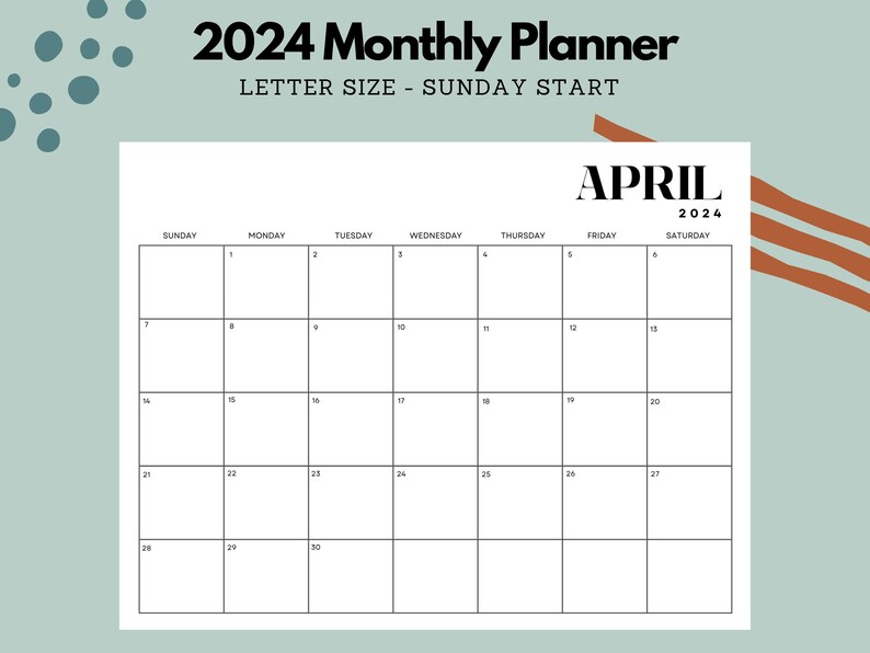 2024 Printable Calendar, Minimalist Monthly Calendar 2024, Printable