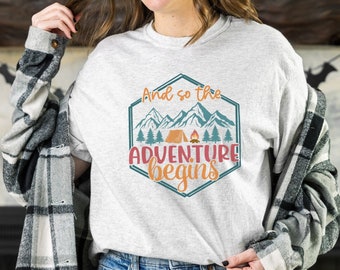 Adventure Begins Shirt: Camp Lover Tee, Outdoor Gift