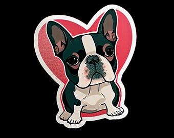 Puppy Love Boston Terrier Valentine Sticker