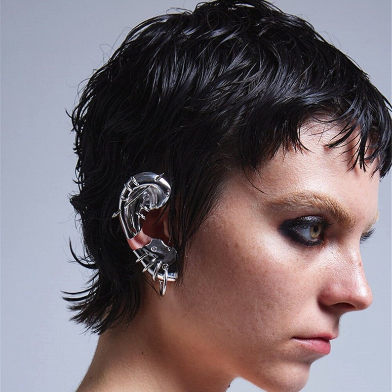 Metal Ear Cuff Mechanical Ear Piercing Futuristic Earring Etsy Ireland