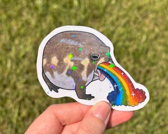 Stickers, “BLEH! ”, frog, frog butt, funny, unique, shiny, water bottle, holographic, water resistant, hand made, gifts for her, rainbow