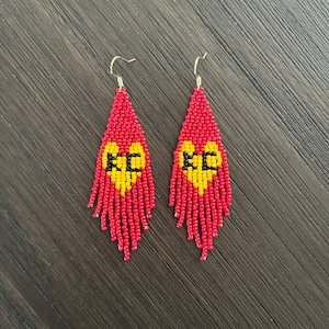 Chiefs, KC, Kansas City, Football, Red, Yellow, Beaded Fringe Earring, Handmade, Toho Beads, Seed Beads, Dangle Earring, Boho Earring
