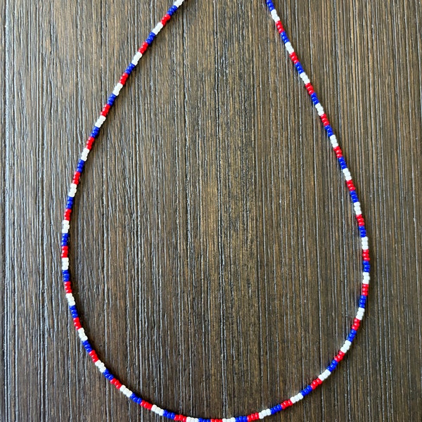 Beaded Necklace, Beaded Choker, Red, White, Blue, USA, Patriotic, July, 4th of July, America, Toho Seed Beads, Boho, Handmade