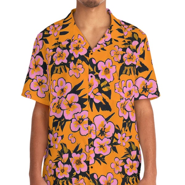 Gelbes Blumen Kurzarm Hemd - Vintage Aloha Hawaii Hemd - Geschenk für Freund - Männer 1980er Jahre Pop Art Geometrisch