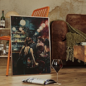 Obra de arte de la Prohibición para bares clandestinos / Lienzo enmarcado / Arte mural de los años 20 / Decoración de cócteles con estética vintage / Póster de cueva masculina / Tapiz de bar