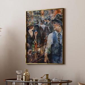 Bourbon Room Wall Art Prohibition Speakeasy Artwork Vintage Aesthetic Cocktail Decor Masculine Poster Home Bar Cart Wall Hanging