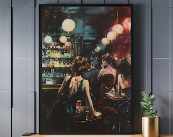 Prohibition Speakeasy Artwork | Framed Canvas | 1920s Wall Art | Vintage Aesthetic Cocktail Decor | Mancave Poster | Bar Wall Hanging