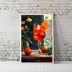 Aperol Spritz Wall Art Bar Cart Poster Print Speakeasy Framed Canvas Aesthetic Artwork Original Home Decor Unique Wall Hanging