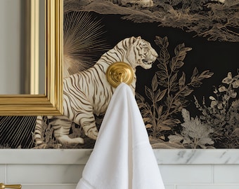 Whimsical Celestial Tiger Wallpaper: Funky Jungle Cat Bathroom Accent Wall Mural