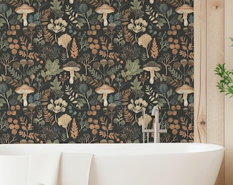Boho Woodland Mushroom Wallpaper Cottagecore Green Forest Accent Wall Mural