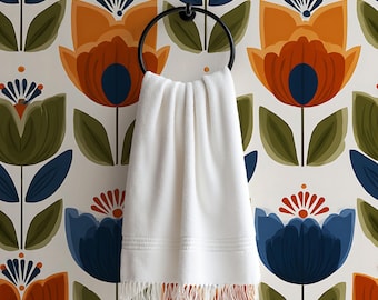 Retro Folk Art Floral Tulip Wallpaper: Boho Scandinavian Accent Wall Mural