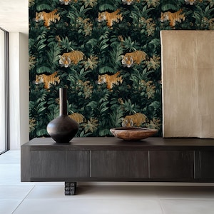 Tiger Jungle Wall Mural - Tropical Leaves, Peel & Stick Wallpaper