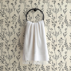 Neutral Wildflower Wallpaper - Cream + Black Botanical Minimalist Wall Mural
