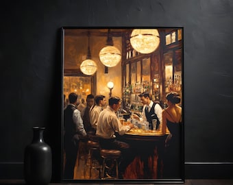 Speakeasy Bar Art Print: Moody Mancave Decor, Bourbon Room Poster