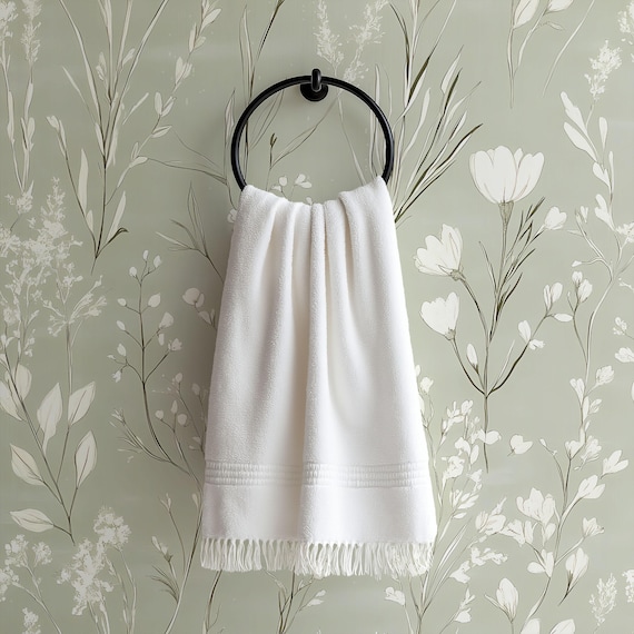 Green Wildflower Wallpaper: Neutral Floral Sage Botanical Accent Wall Mural