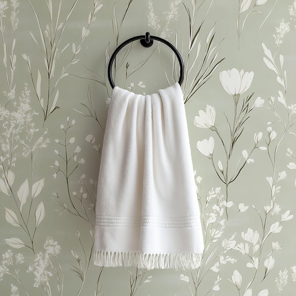 Green Wildflower Wallpaper: Neutral Floral Sage Botanical Accent Wall Mural