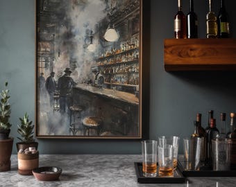 Speakeasy Bar Canvas Art: Moody Prohibition Era Print