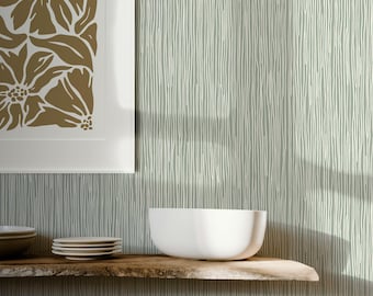 Green Minimalist Stripe Wallpaper | Neutral Accent Wall Mural