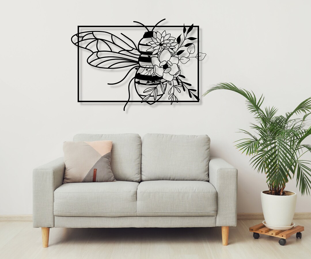 Floral Bee Metal Wall Art, Gift for Beekeeper, Bee Hive Sign