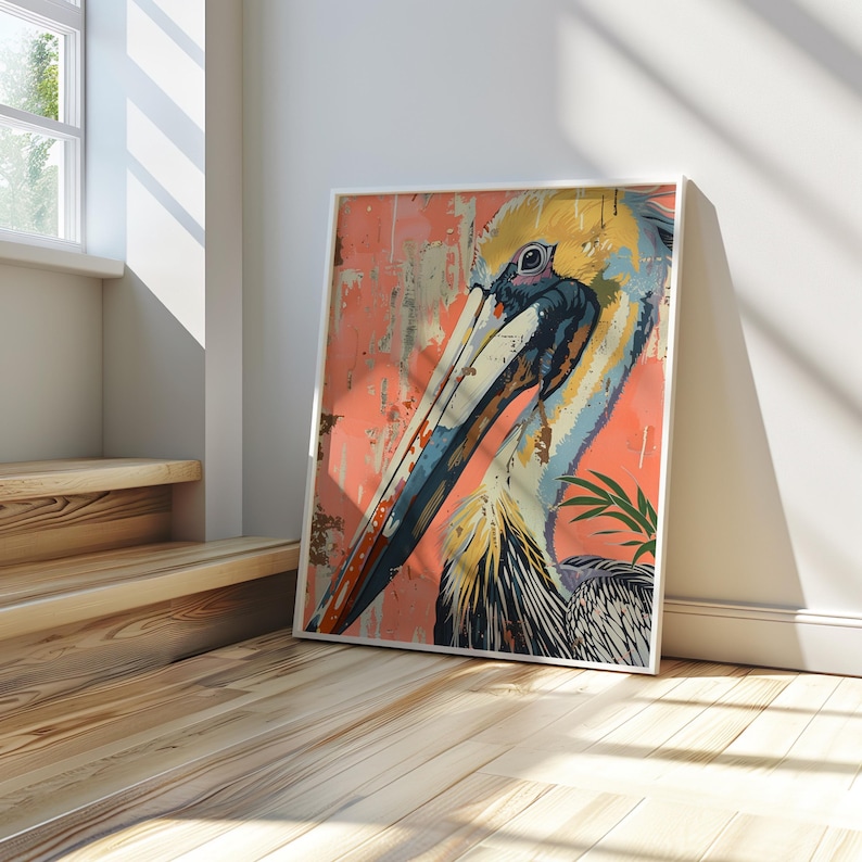 Coastal Pelican Wall Art Print, Beach Botanical Design (multiple Sizes ...