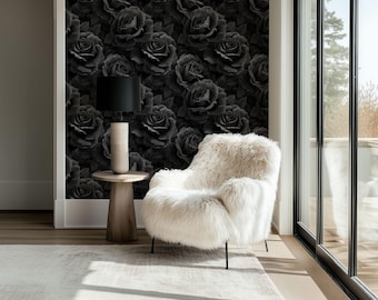 Black Moody Rose Floral Wallpaper: Gothic Dark Botanical Accent Wall Mural