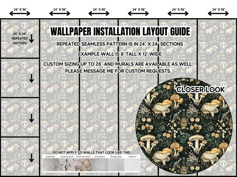 Woodland Whimsical Mushroom Wallpaper | Cottagecore Botanical Farmhouse Accent Wall Mural image 8