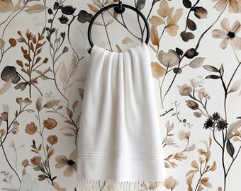 Neutral Wildflower Wallpaper - Minimalist Beige + Brown Botanical Wall Mural: Removable, Traditional Options