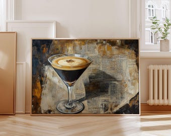 Espresso Martini Art Print: Vintage Cocktail Poster, Home Bar Decor