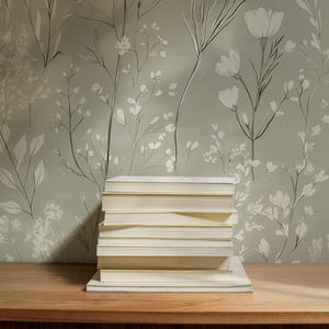 Green Wildflower Wallpaper: Neutral Floral Sage Botanical Accent Wall Mural image 4